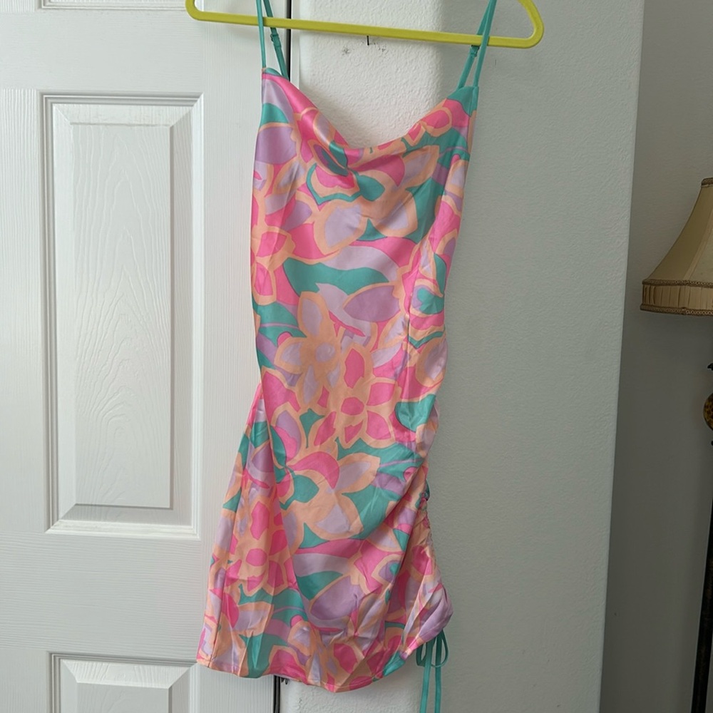 ASOS Pink Floral-Print Mini Slip Dress